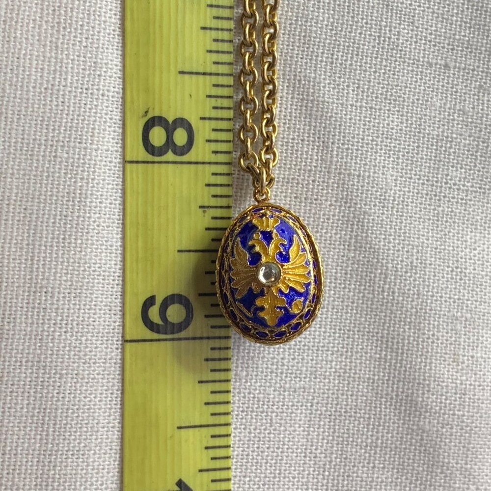 12K Gold Filled Ornate Enamel Egg Pendant  Enamel Cross on 19" Cable Chain - Picture 10 of 16